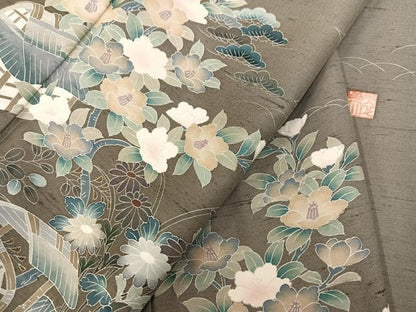 平和屋着物●訪問着　友禅　作家物　紬地　風景草花文　暈し染め　正絹　逸品　AABM1240ph