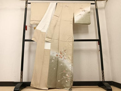 平和屋着物●中国三大刺繍　相良刺繍　総刺繍　訪問着　草花文　暈し染め　金銀糸　正絹　逸品　AABM6241ph