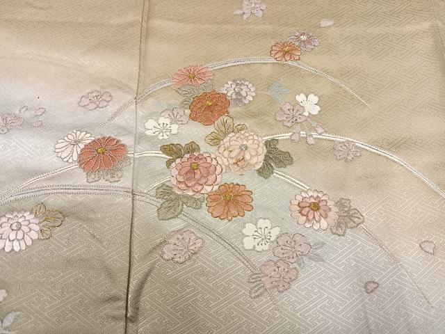 平和屋着物●中国三大刺繍　相良刺繍　総刺繍　訪問着　草花文　暈し染め　金銀糸　正絹　逸品　AABM6241ph