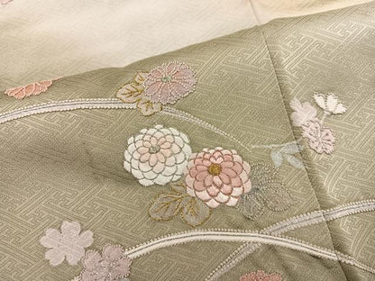 平和屋着物●中国三大刺繍　相良刺繍　総刺繍　訪問着　草花文　暈し染め　金銀糸　正絹　逸品　AABM6241ph