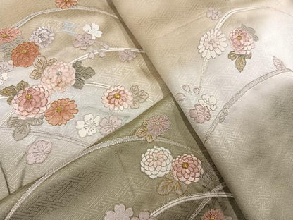 平和屋着物●中国三大刺繍　相良刺繍　総刺繍　訪問着　草花文　暈し染め　金銀糸　正絹　逸品　AABM6241ph