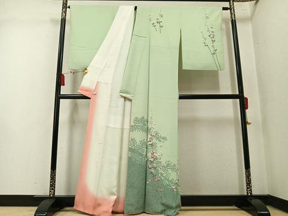 平和屋着物●訪問着　友禅　作家物　枝花文　正絹　逸品　AABM1242ph