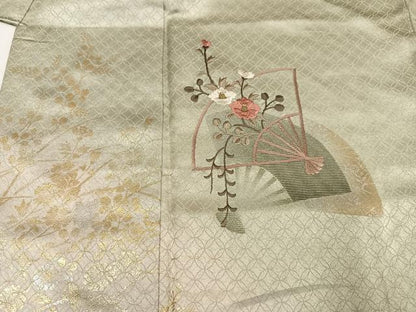 平和屋着物●訪問着　刺繍　扇面花文　暈し染め　金銀彩　正絹　逸品　AABM1244ph