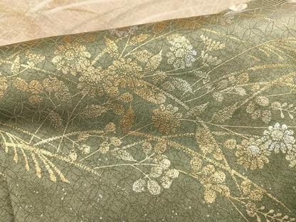 平和屋着物●訪問着　刺繍　扇面花文　暈し染め　金銀彩　正絹　逸品　AABM1244ph