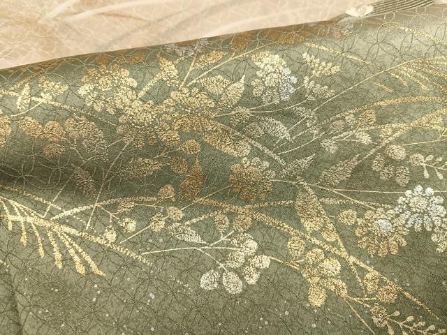 平和屋着物●訪問着　刺繍　扇面花文　暈し染め　金銀彩　正絹　逸品　AABM1244ph
