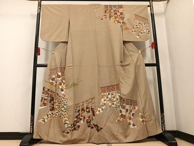 平和屋着物●訪問着　刺繍　几帳吉祥草花文　金彩　正絹　逸品　AABM1245ph