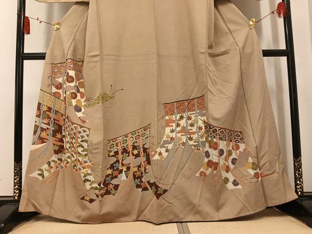 平和屋着物●訪問着　刺繍　几帳吉祥草花文　金彩　正絹　逸品　AABM1245ph