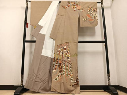 平和屋着物●訪問着　刺繍　几帳吉祥草花文　金彩　正絹　逸品　AABM1245ph