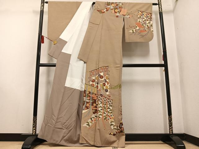 平和屋着物●訪問着　刺繍　几帳吉祥草花文　金彩　正絹　逸品　AABM1245ph