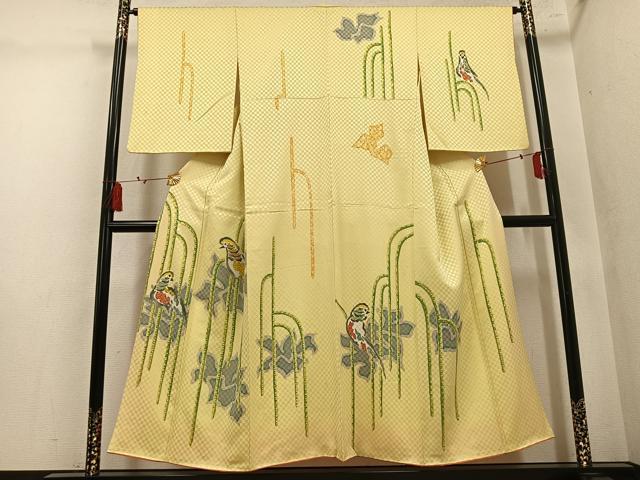 平和屋着物●訪問着　群れ鳥　金通し地　正絹　逸品　AABM1248ph