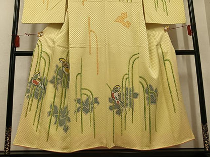 平和屋着物●訪問着　群れ鳥　金通し地　正絹　逸品　AABM1248ph