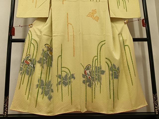 平和屋着物●訪問着　群れ鳥　金通し地　正絹　逸品　AABM1248ph
