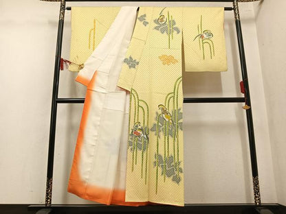 平和屋着物●訪問着　群れ鳥　金通し地　正絹　逸品　AABM1248ph