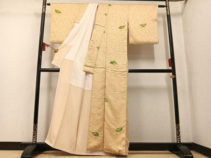 平和屋着物●上質な小紋　絞り　舞葉文　正絹　逸品　AABM1249ph