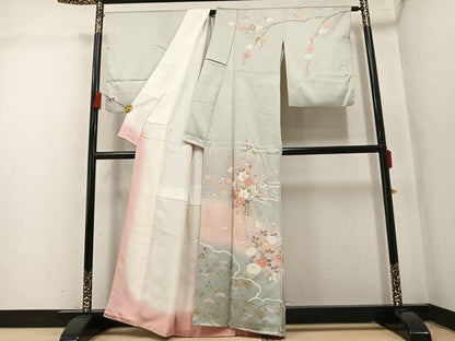 平和屋着物●訪問着　枝花文　暈し染め　正絹　逸品　AABM1251ph