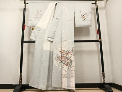 平和屋着物●訪問着　立波枝花文　正絹　逸品　AABM1252ph