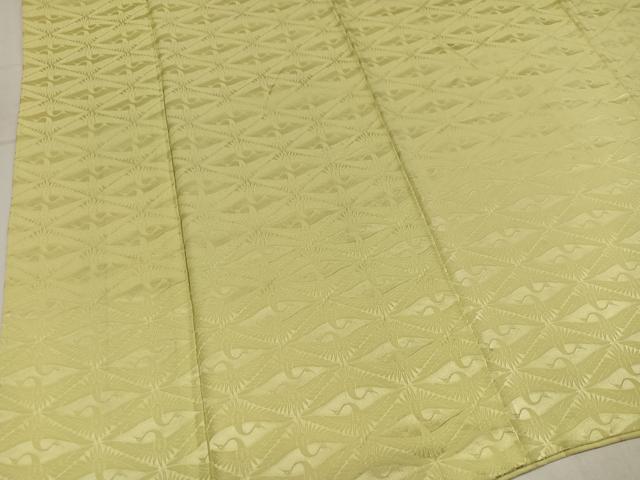 平和屋着物●上質な色無地　向い鶴地紋　桑草色　正絹　逸品　AABM1257ph
