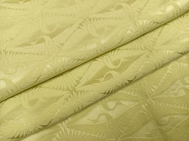 平和屋着物●上質な色無地　向い鶴地紋　桑草色　正絹　逸品　AABM1257ph