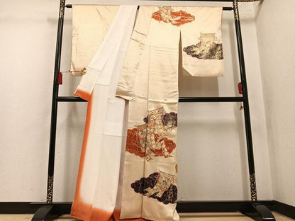 平和屋着物●訪問着　駒刺繍　几帳花文　暈し染め　金彩　三越扱い　正絹　逸品　AABM1258ph