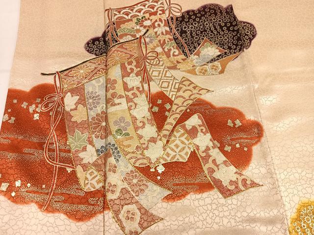平和屋着物●訪問着　駒刺繍　几帳花文　暈し染め　金彩　三越扱い　正絹　逸品　AABM1258ph