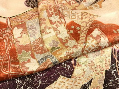 平和屋着物●訪問着　駒刺繍　几帳花文　暈し染め　金彩　三越扱い　正絹　逸品　AABM1258ph
