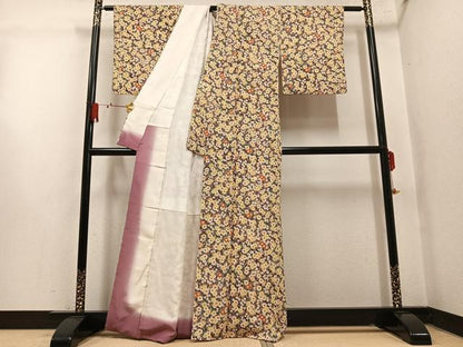 平和屋着物●上質な小紋　草花文　西武百貨店扱い　正絹　逸品　AABM1262ph