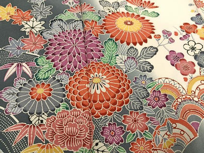 平和屋着物●豪華振袖　型染め　流水鴛鴦花文　暈し染め　正絹　逸品　AABM1265ph