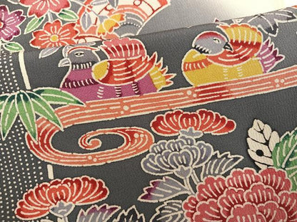 平和屋着物●豪華振袖　型染め　流水鴛鴦花文　暈し染め　正絹　逸品　AABM1265ph
