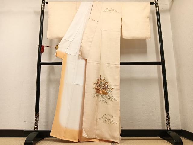 平和屋着物●訪問着　駒刺繍　船　正絹　逸品　AABM1269ph