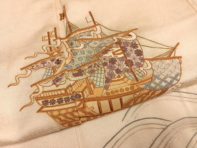 平和屋着物●訪問着　駒刺繍　船　正絹　逸品　AABM1269ph