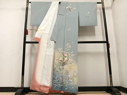 平和屋着物●訪問着　友禅　作家物　枝花文　暈し染め　金銀彩　正絹　逸品　AABM1270ph