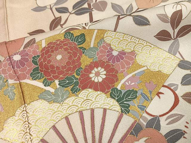 平和屋着物●訪問着　駒刺繍　扇面枝花文　暈し染め　金彩　正絹　逸品　AABM1272ph