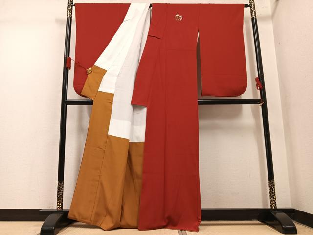 平和屋着物●小振袖　二尺袖　色無地　紅海老茶色　正絹　逸品　AABM1275ph