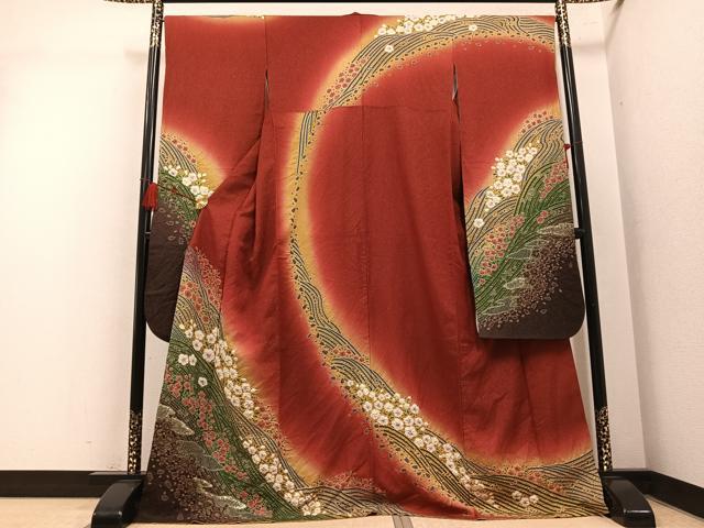 平和屋着物●豪華振袖　絞り　梅　暈し染め　金通し地　正絹　逸品　AABM1276ph