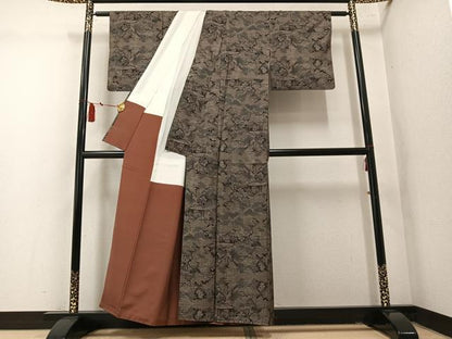 平和屋着物●本場大島紬　9マルキ　風景草木文　正絹　逸品　AABM1279ph