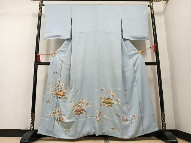 平和屋着物●野口彦太郎　大彦三代目　江戸染繍友禅　色留袖　刺繍　風景花鳥紋　金糸　正絹　逸品　AABM1280ph