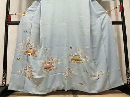 平和屋着物●野口彦太郎　大彦三代目　江戸染繍友禅　色留袖　刺繍　風景花鳥紋　金糸　正絹　逸品　AABM1280ph