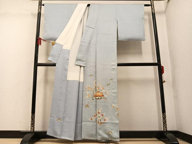 平和屋着物●野口彦太郎　大彦三代目　江戸染繍友禅　色留袖　刺繍　風景花鳥紋　金糸　正絹　逸品　AABM1280ph