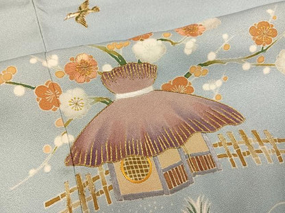 平和屋着物●野口彦太郎　大彦三代目　江戸染繍友禅　色留袖　刺繍　風景花鳥紋　金糸　正絹　逸品　AABM1280ph