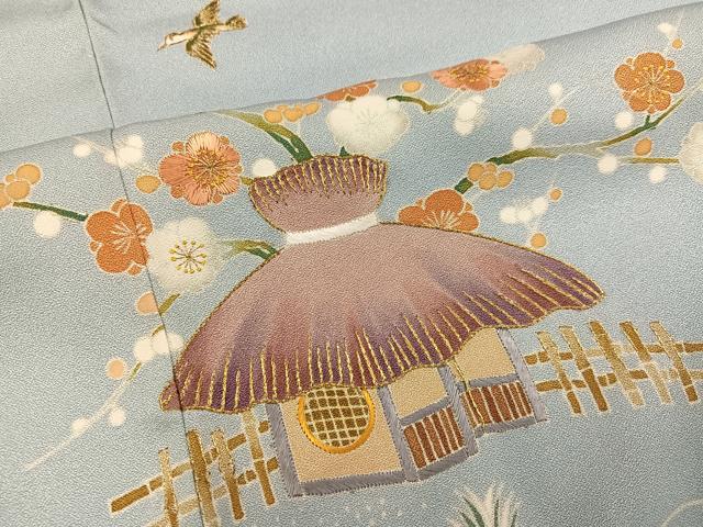 平和屋着物●野口彦太郎　大彦三代目　江戸染繍友禅　色留袖　刺繍　風景花鳥紋　金糸　正絹　逸品　AABM1280ph