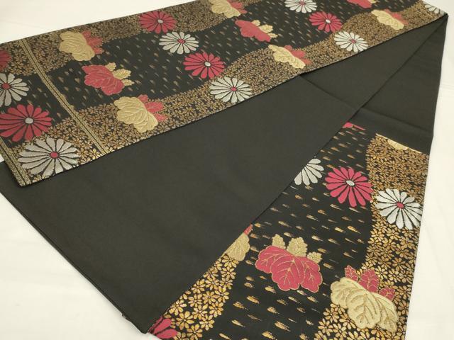 平和屋着物◎六通柄袋帯　立涌花文　黒地　金銀糸　正絹　逸品　AABM1405ou
