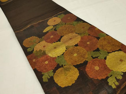 平和屋着物◎太鼓柄袋帯　草花文　金糸　正絹　逸品　AABM1406ou