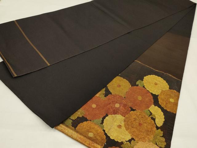平和屋着物◎太鼓柄袋帯　草花文　金糸　正絹　逸品　AABM1406ou