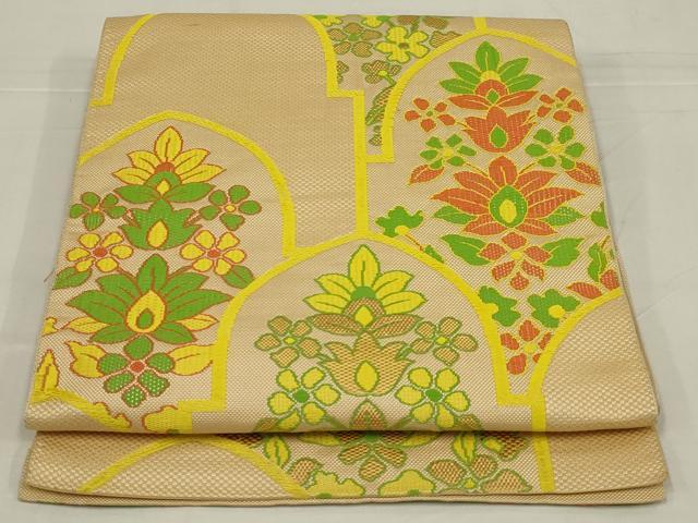 平和屋着物◎本場筑前博多織　八寸名古屋帯　更紗花文　正絹　逸品　AABM1423ou