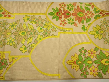 平和屋着物◎本場筑前博多織　八寸名古屋帯　更紗花文　正絹　逸品　AABM1423ou