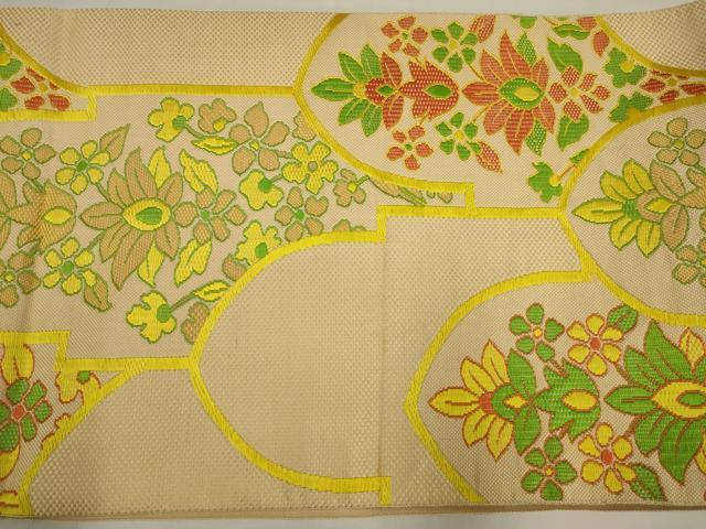 平和屋着物◎本場筑前博多織　八寸名古屋帯　更紗花文　正絹　逸品　AABM1423ou