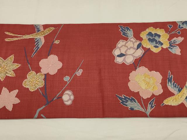平和屋着物◎九寸名古屋帯　唐織　花鳥文　燕　つばめ　金銀糸　正絹　逸品　AABM1426ou