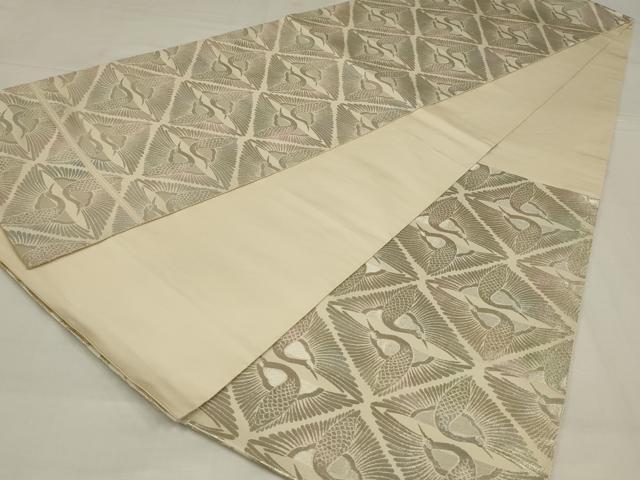 平和屋着物◎西陣　服部織物謹製　六通柄袋帯　こはく錦　双鶴菱文　金糸　正絹　逸品　AABM1427ou