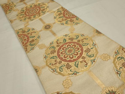 平和屋着物◎六通柄袋帯　唐織　正倉院花文　金糸　正絹　逸品　AABM1429ou