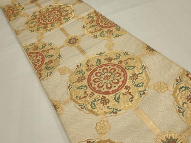 平和屋着物◎六通柄袋帯　唐織　正倉院花文　金糸　正絹　逸品　AABM1429ou